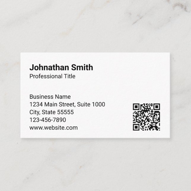 Business Plain White Generic Design QR Code Business Card (Front)