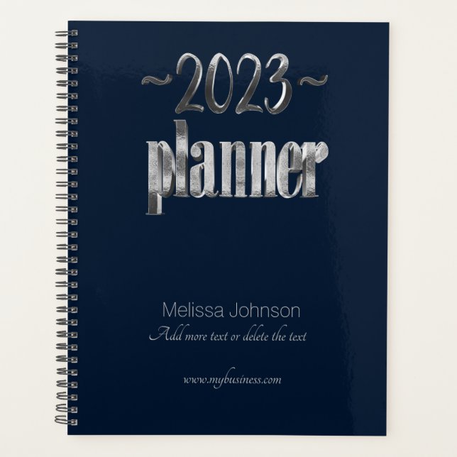 Business Planner 2023 Blue and Gray Script Modern (Front)