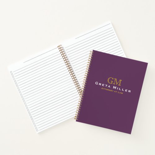 Business Plum Purple Gold Monogram Notebook