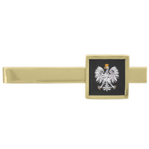 Business Poland, Flag, Polish Eagle Black on Gold Finish Tie Bar