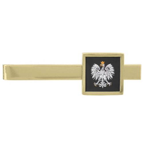 Business Poland Flag Polish Eagle Black on Gold Gold Finish Tie Bar