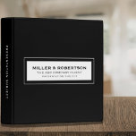 Business Presentation Portfolio Book 3 Ring Binder<br><div class="desc">Modern business presentation portfolio book features a minimal design in a classic black and white color palette. Professional presentation binder with customizable information presented in simple font in a white window with a coordinating frame. Shown with company name, client name and presentation subject on the front in modern typography, this...</div>
