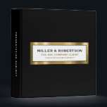 Business Presentation Portfolio Book 3 Ring Binder<br><div class="desc">Modern business presentation portfolio book features a minimal luxury design in a classic black and white color palette with gold accents. Professional presentation binder with customizable information presented in simple font in a white window with a brushed metallic gold frame. Shown with company name, client name and presentation subject on...</div>