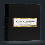 Business Presentation Portfolio Book 3 Ring Binder<br><div class="desc">Modern business presentation portfolio book features a minimal luxury design in a classic black and white color palette with gold accents. Professional presentation binder with customizable information presented in simple font in a white window with a brushed metallic gold frame. Shown with company name, client name and presentation subject on...</div>