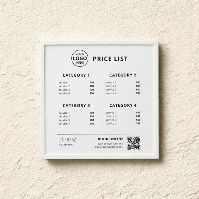 Business Price List Logo White Peel And Stick Photo Tile (Creator Uploaded)