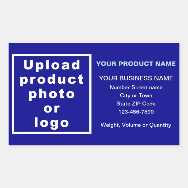 Business Product Minimal Information on Blue Rectangular Sticker (Front)