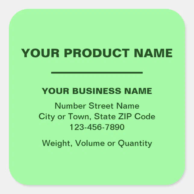 Business Product Minimal Plain Texts, Light Green Square Sticker | Zazzle