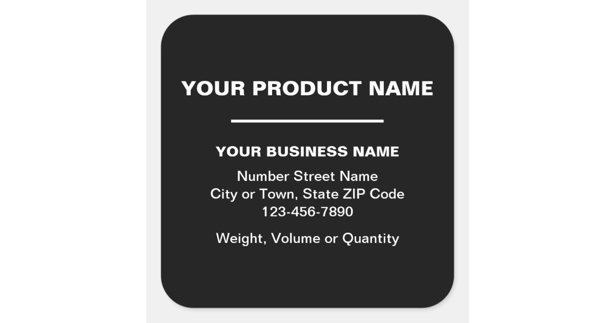 Business Product Minimal Plain Texts on Black Square Sticker | Zazzle