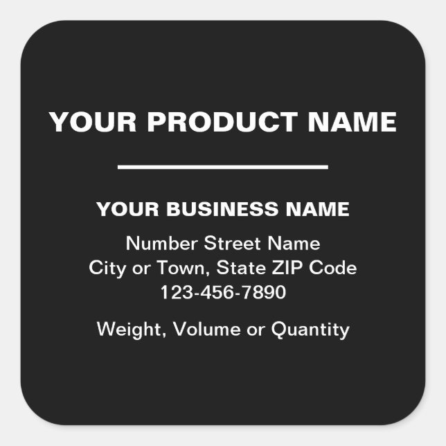 Business Product Minimal Plain Texts on Black Square Sticker (Front)
