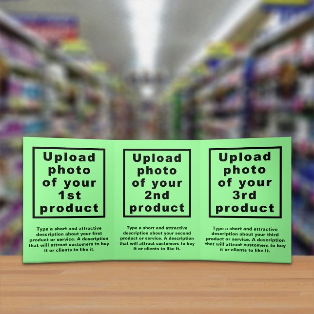 Business Products Light Green Trifold Card (Attract more customers. Your business products on light green trifold card.)