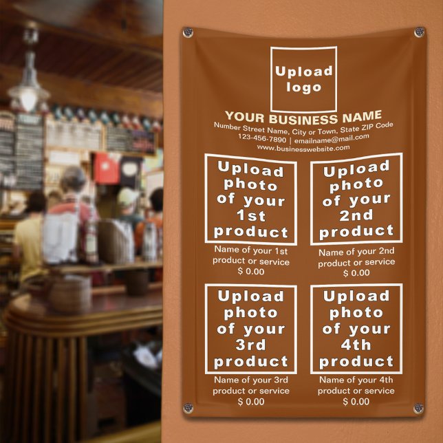 Business Products on Brown Portrait Banner (Brown banner to display the products or services of your business)