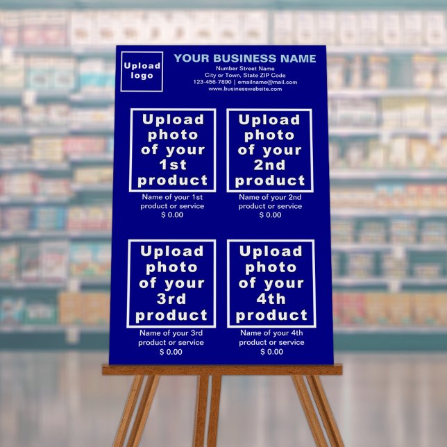 Business Products or Services on Blue Foam Board (Business products or services on blue foam board displayed in store.)