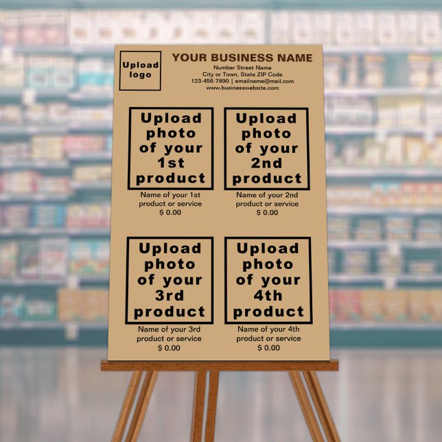 Business Products or Services on Light Brown Foam Board (Business products or services on light brown foam board displayed in store.)