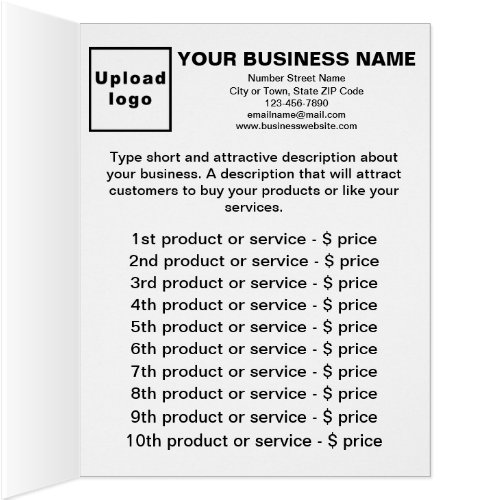 Business Products Services List White Folded Card