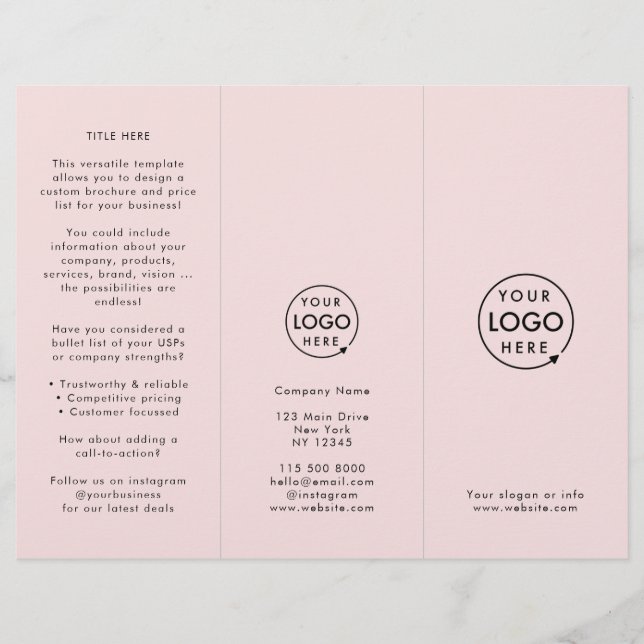Business Professional Blush Pink Trifold Brochure (Front)