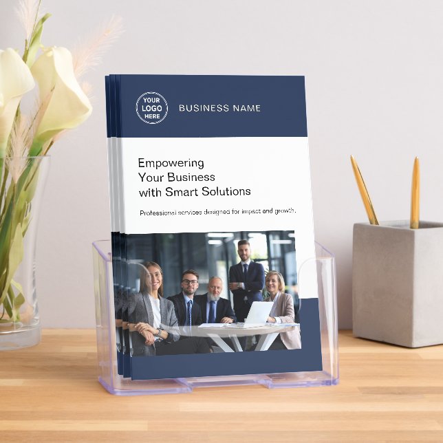 Business Professional Custom Logo Navy Bi-Fold Brochure (Insitu)