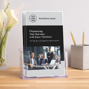 Business Professional Custom Logo QR Gray Black Brochure