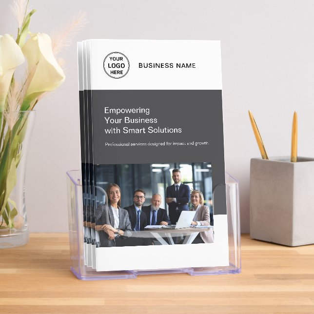 Business Professional Custom Logo QR White Brochure (Insitu)