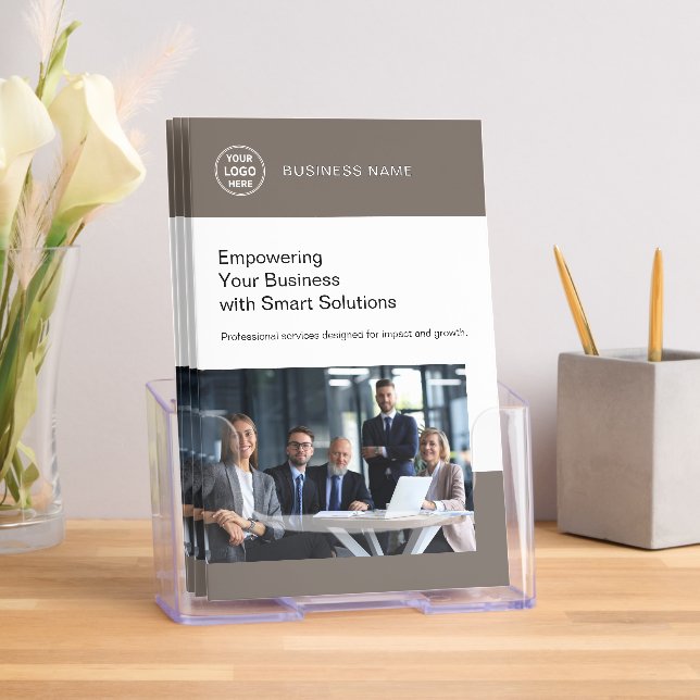 Business Professional Custom Logo Taupe Bi-Fold Brochure (Insitu)