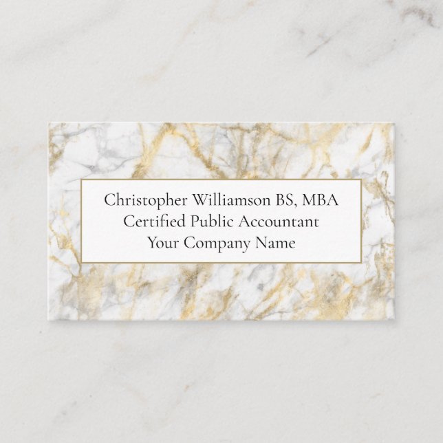 Business Professional Gold White Gray Marble  Business Card (Front)