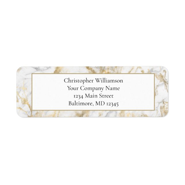Business Professional Gold White Gray Marble Label (Front)