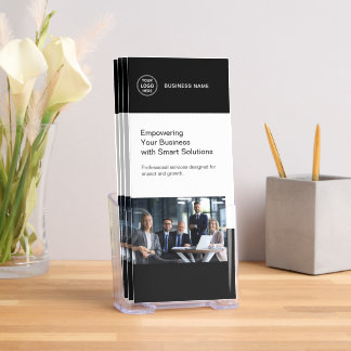 Business Professional Logo QR Black Tri-Fold Brochure