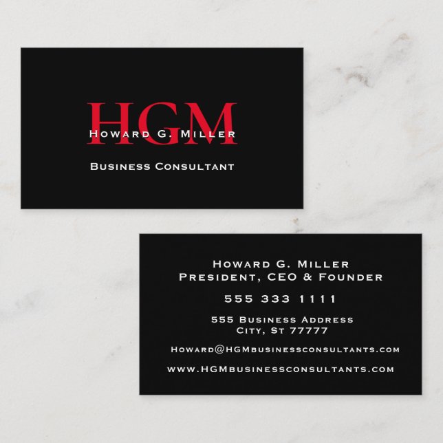 Business Professional Monogram Logo Black Red Business Card (Front/Back)