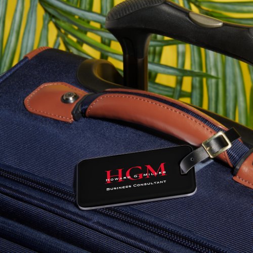 Business Professional Monogram Logo Black Red Luggage Tag