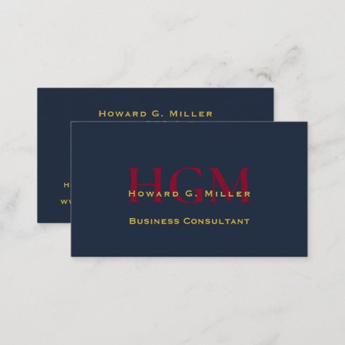 Business Professional Monogram Logo Navy Red Gold Business Card
