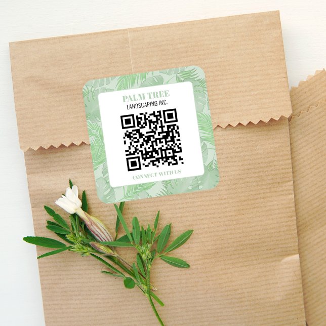 Business Professional QR Code Palm Leaves Square Sticker (Creator Uploaded)