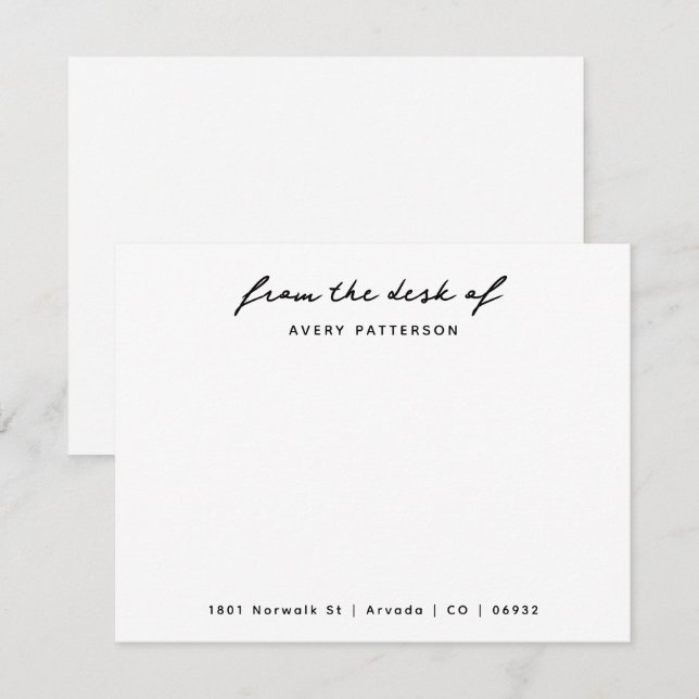 Business Professional Stationery From The Desk Of Note Card (Front/Back)
