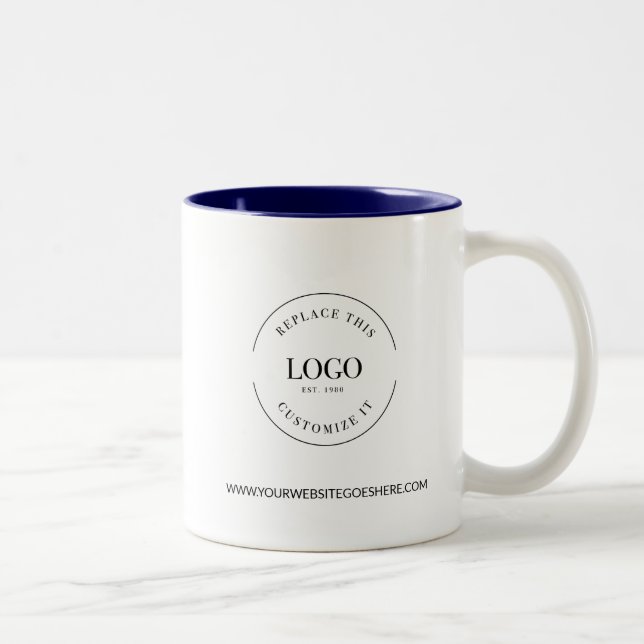 Business Promo logo website Black white custom Two-Tone Coffee Mug (Right)