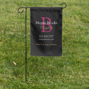 Business Promo, Name, Monogram & Title on Black Garden Flag