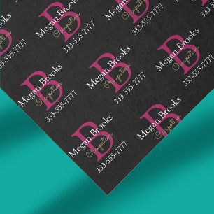 Business Promo, Name, Monogram & Title on Black Tissue Paper