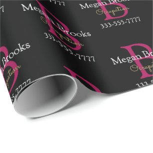Business Promo, Name, Monogram & Title on Black Wrapping Paper