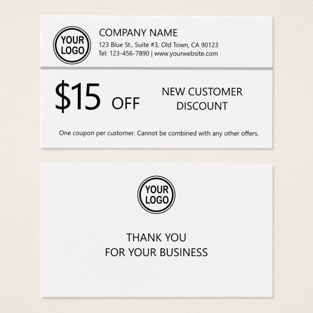Business Promo New Customer Discount Coupon Card (Front & Back)