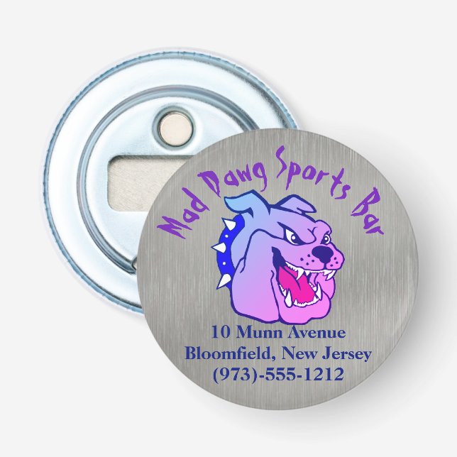 Business Promotion Brushed Metal Look Button Bottle Opener (Front)