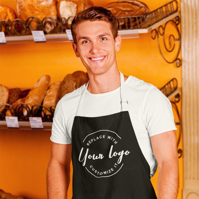 Business Promotion Personalized White Custom Logo  Apron (Custom black white logo apron for business.)