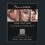 Business Promotional Beauty Hair Nail Makeup Black Flyer<br><div class="desc">A black minimalist simple business flyer that allows you to customize your business logo, business title, business description, business social media handle, business QR code scannable website link, business contact details etc. A perfect business flyer template for all types of businesses. Customize this professional business flyer and make it your...</div>