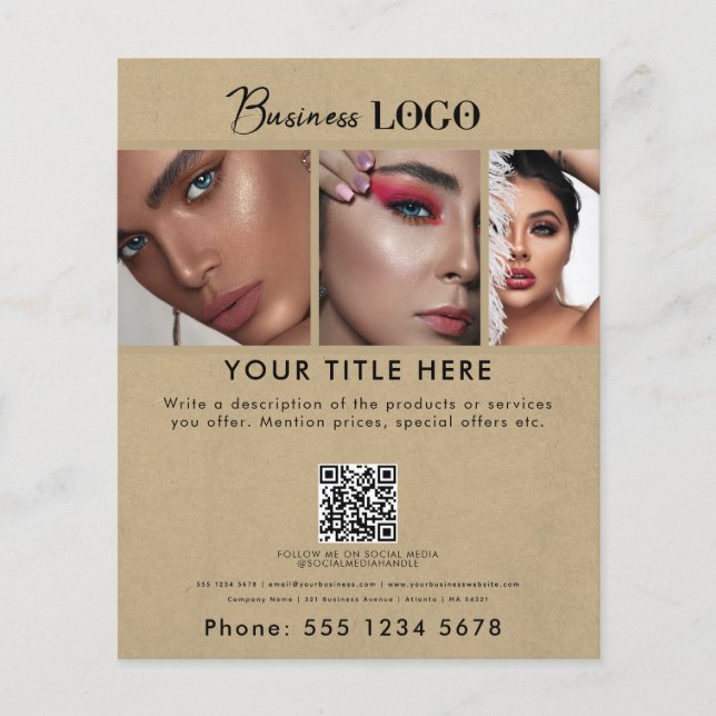 Business Promotional Beauty Hair Nail Makeup Kraft Flyer (Front)