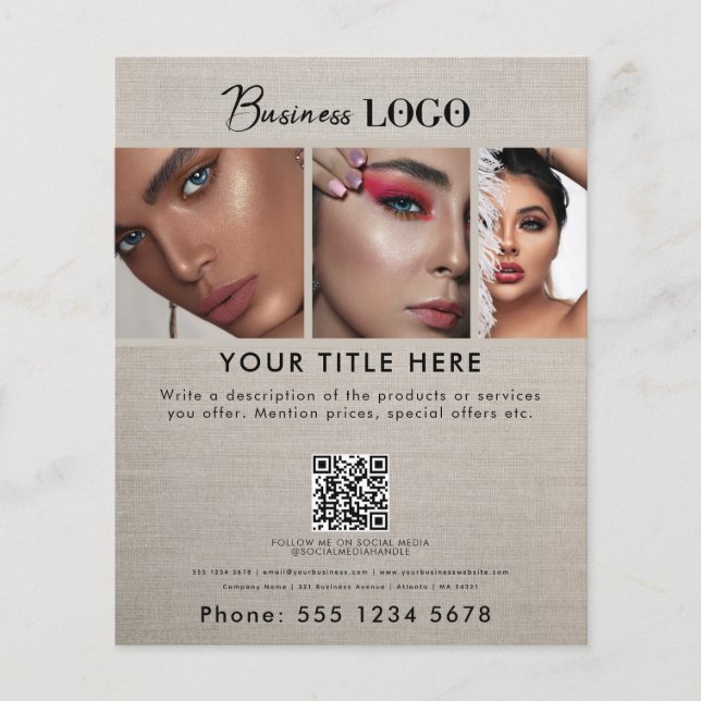 Business Promotional Beauty Hair Nail Makeup Linen Flyer (Front)