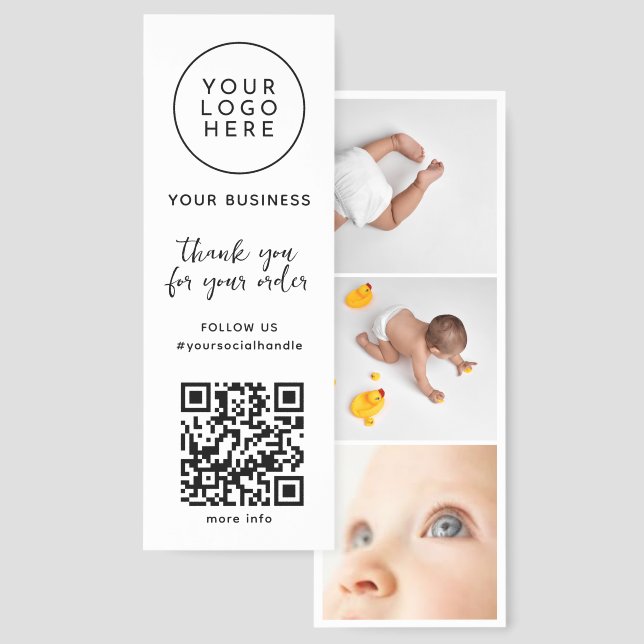 Business Promotional Logo QR 3 Photo Custom Text  Bookmarks (Front & Back)