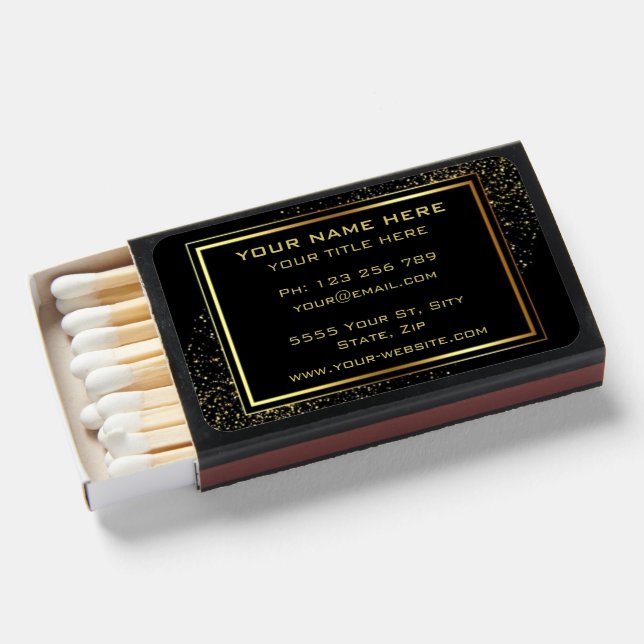 Business Promotional Personalized - Black Golden Matchboxes (Front Open)