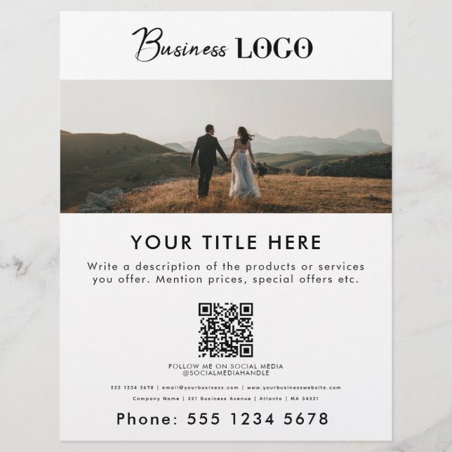 Business Promotional Photo & Text QR Code Wedding  Flyer (Front)
