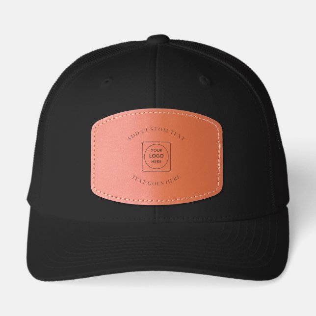 Business Promotional Simple Logo Text Leather  Patch Hat (Front)
