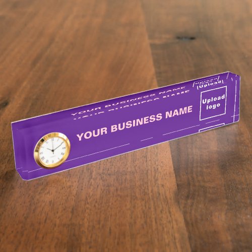 Business Purple Acrylic With Clock Desk Name Plate