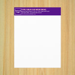 Business Purple Letterhead on Paper Sheet<br><div class="desc">Paper sheet with customizable heading. Paper sheet as letterhead. Customize the heading by uploading your business logo, typing your business or company name, address, phone number, e-mail and website or social media page. Paper sheet with your business name on heading to advertise your business or promote your brand name to...</div>