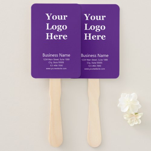 Business Purple White Name Address Website Logo Hand Fan