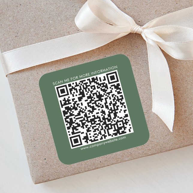 Business QR Code and Company Website Any Color Square Sticker (Business QR Code Sage Green Square Sticker)