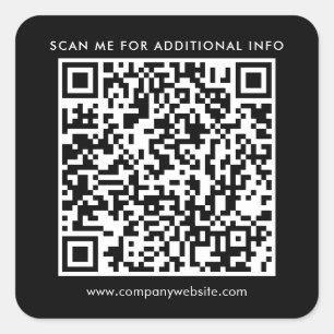 Business QR Code and Company Website Black Square Sticker